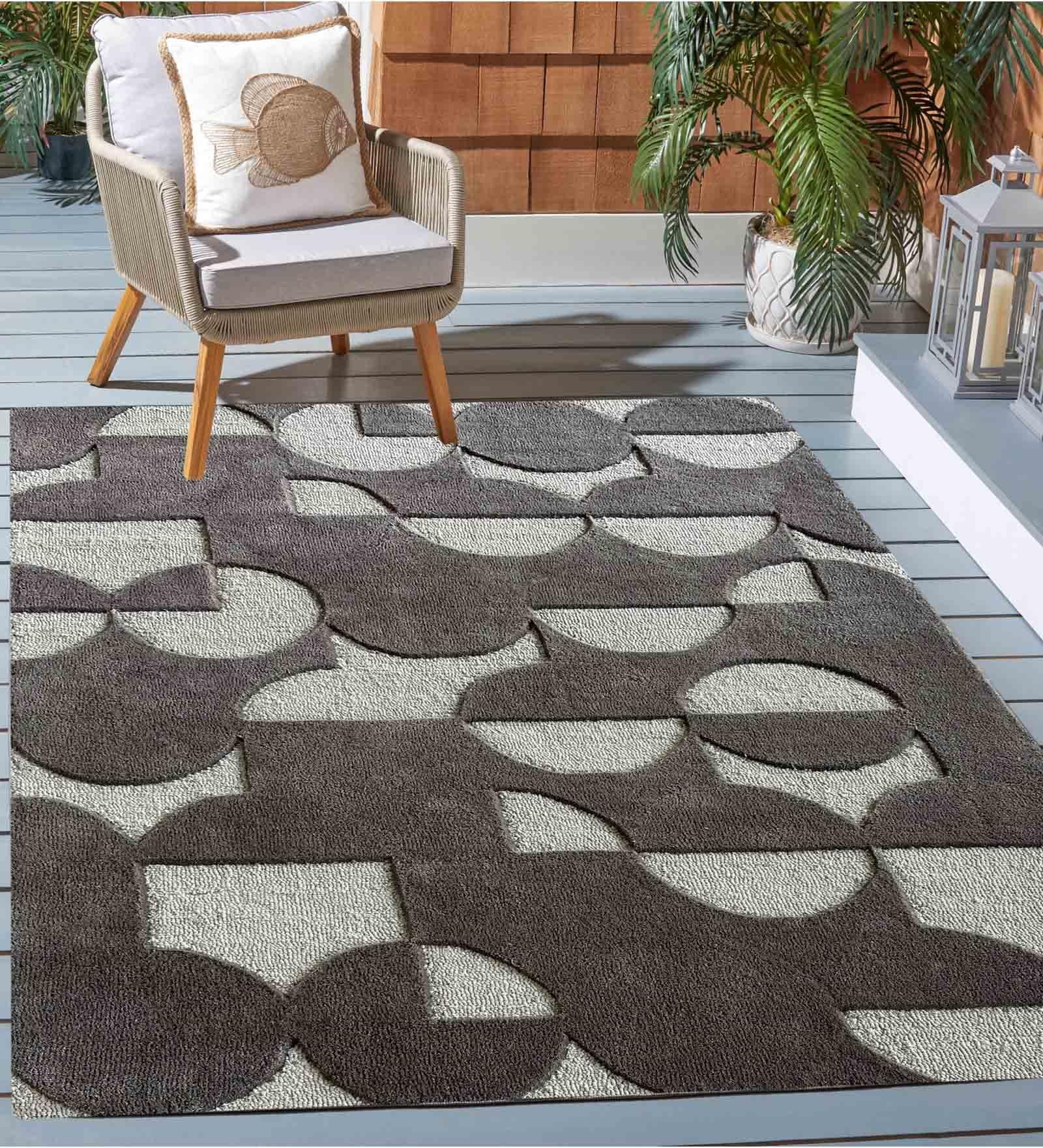 Grey Geometric Wool 4 ft x 6 ft Machine Made Carpet