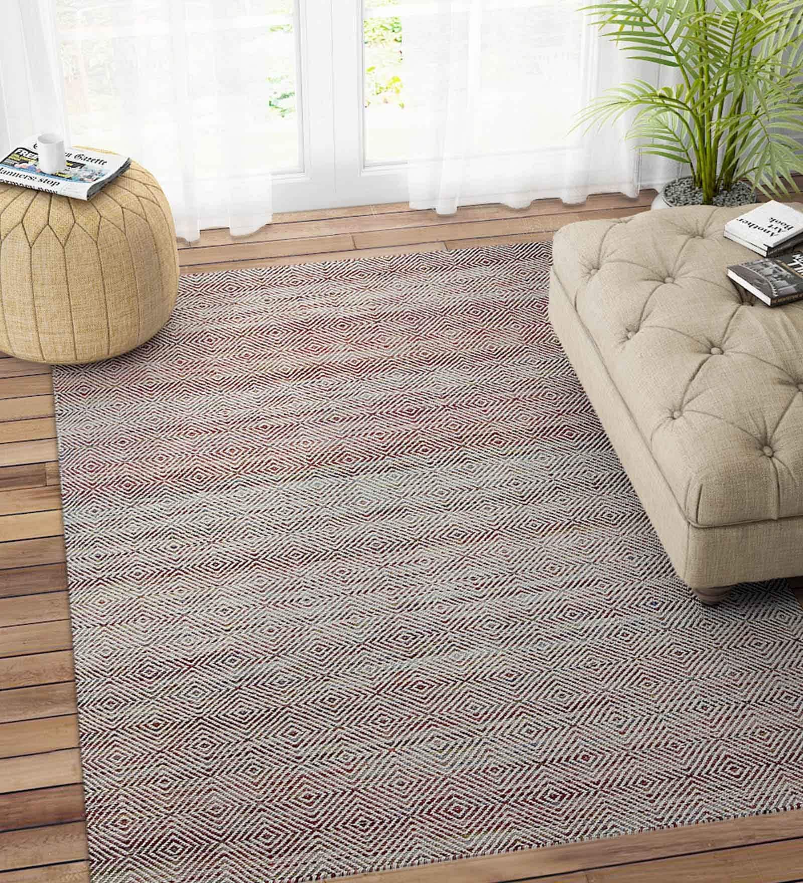 Multicolor Wool 4 ft X 6 ft Hand Woven Dhurrie