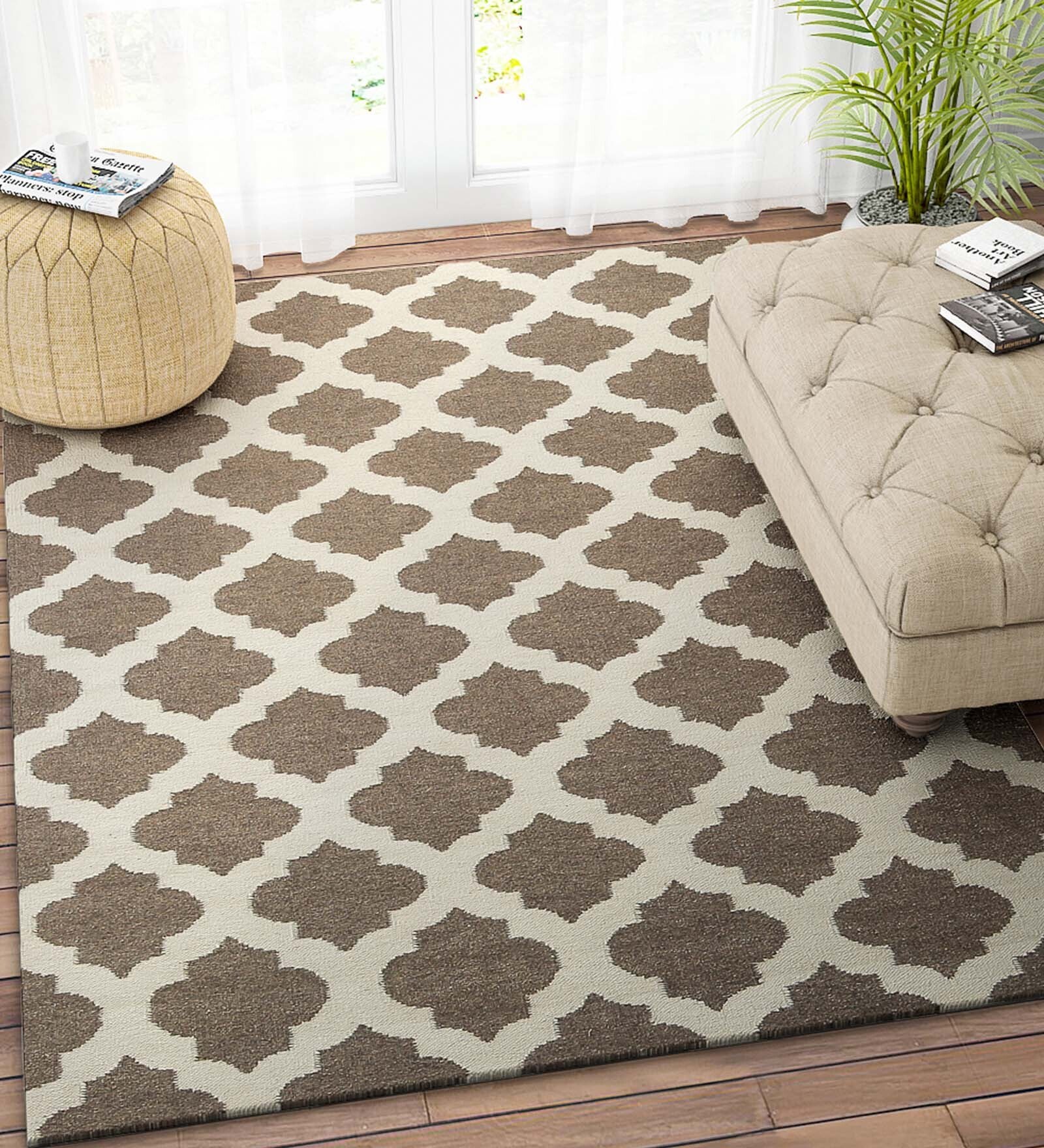 Brown Wool 4 ft X 6 ft Hand Woven Dhurrie