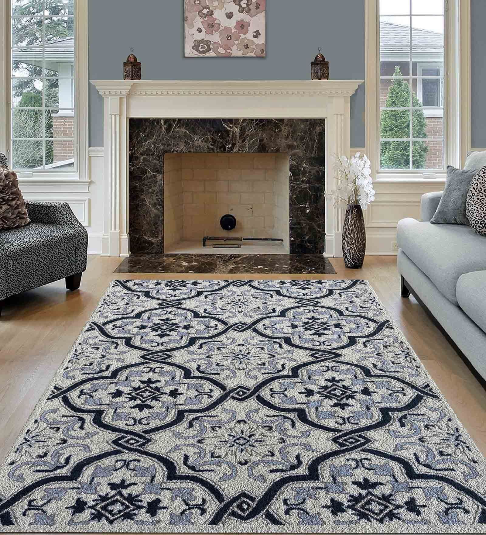 Grey Persian Wool 5 ft x 7 ft Machine Made Carpet