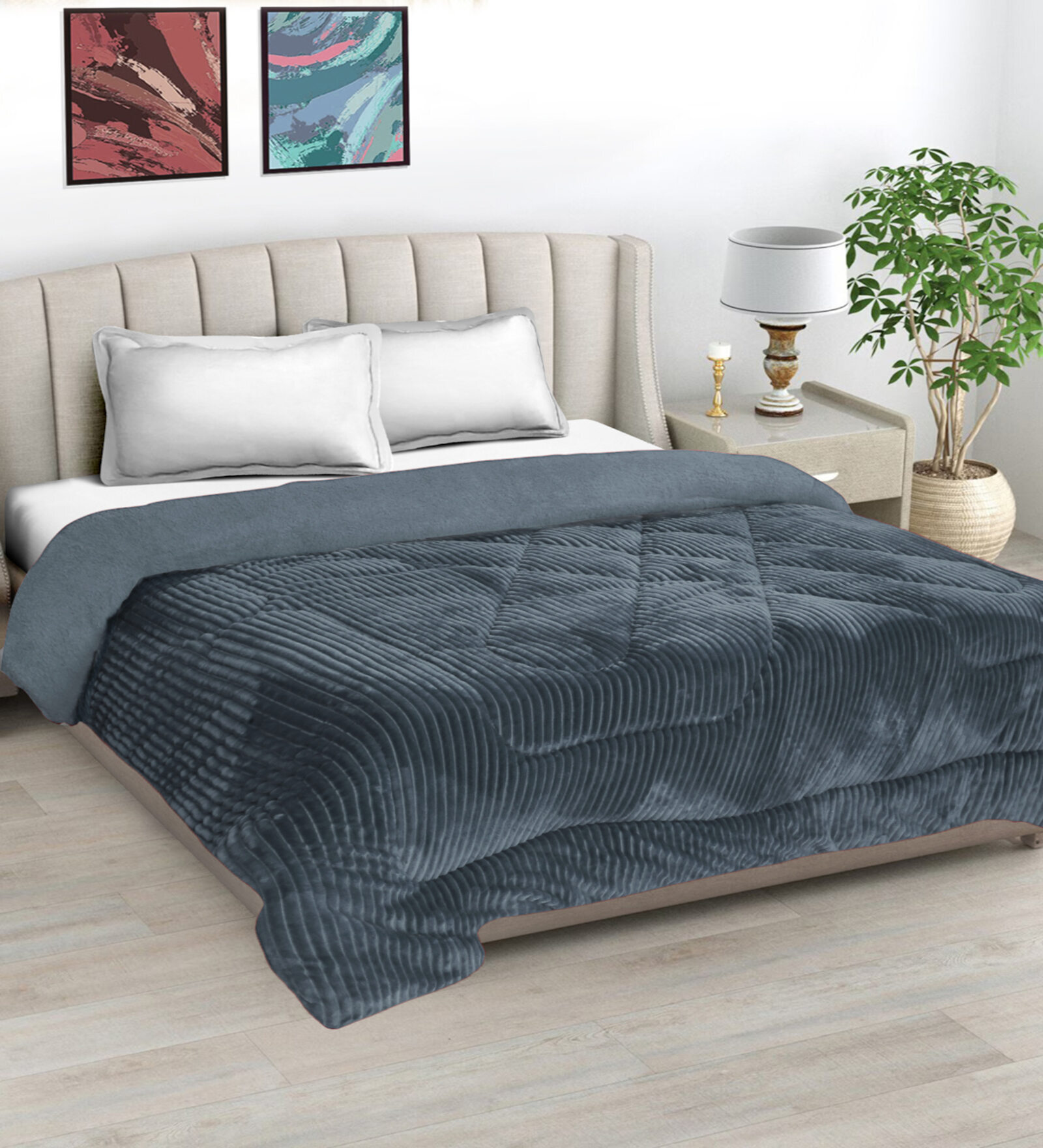 Buy Grey Wool Striped 950 GSM Double Bed Quilt by FABINALIV at 67 OFF
