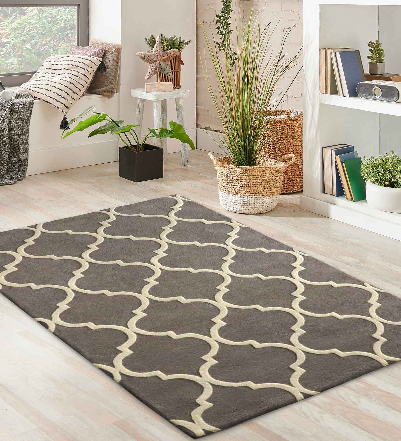 Buy Grey Abstract Wool 4 ft x 6 ft Hand Tufted Carpet