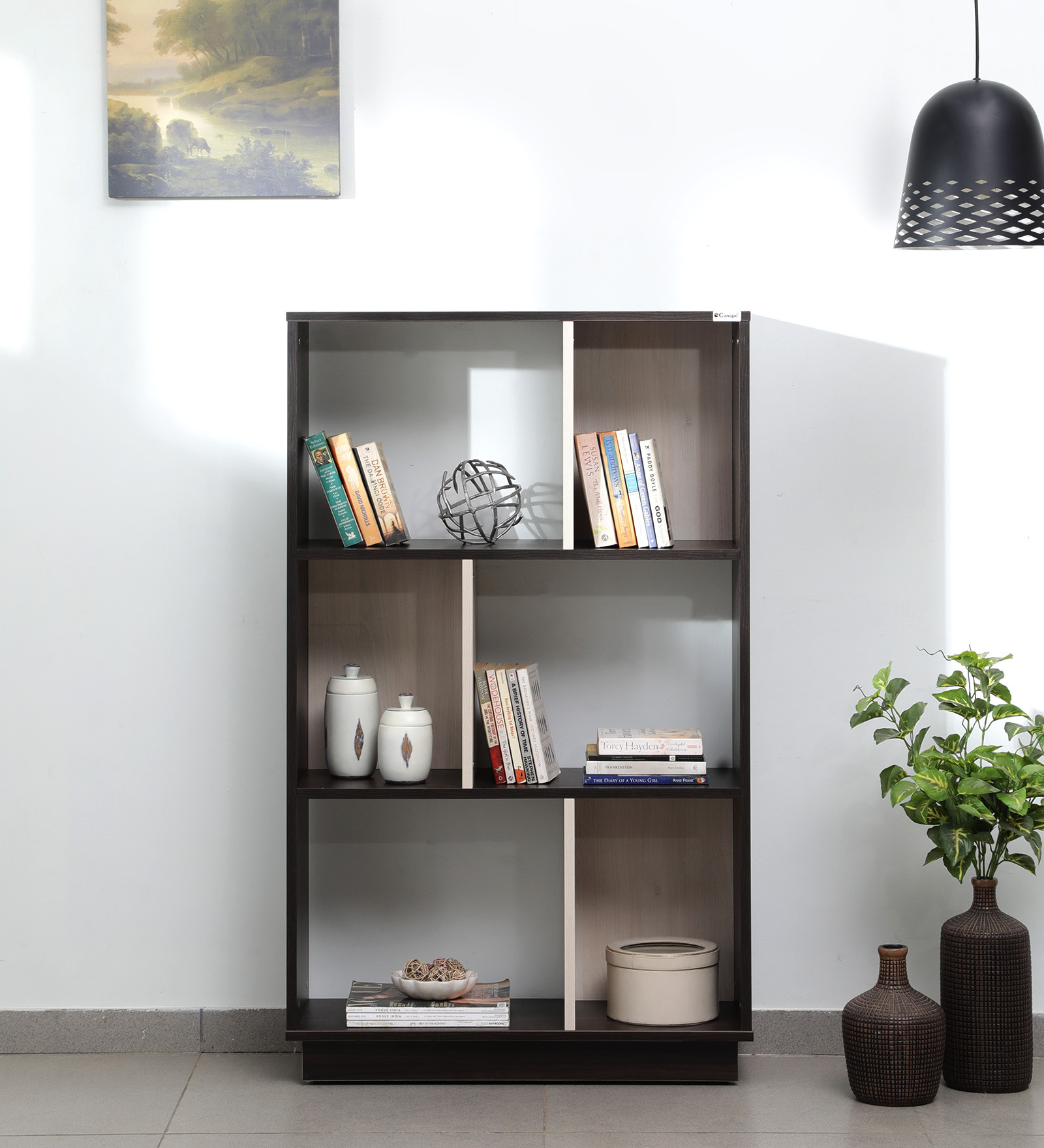 Grid Book Shelf In Dark and Light Acacia Finish Grid Book Shelf In Dark and Light Acacia Finish