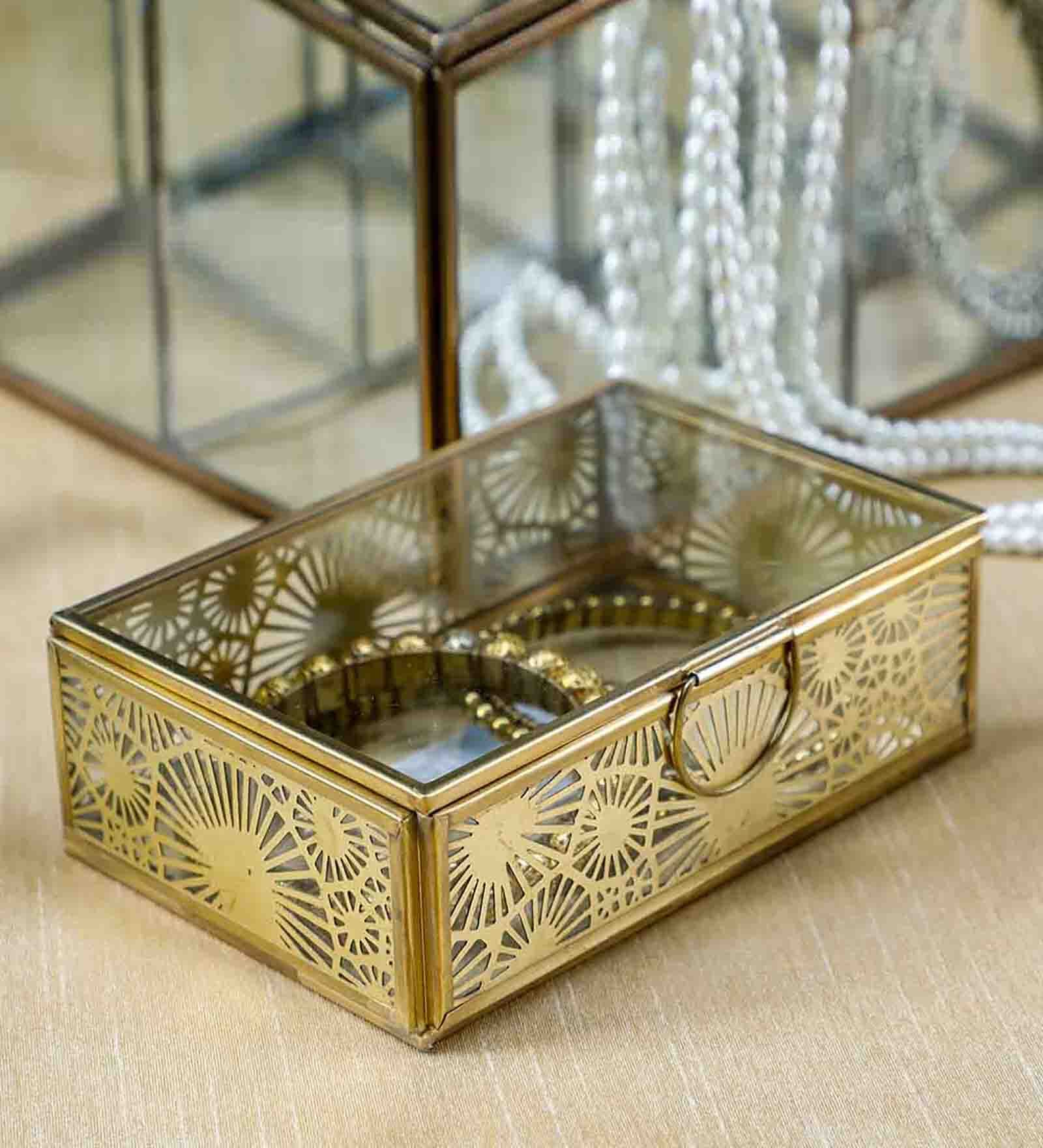 Gris Gold Glass & Brass Jewellery Organiser