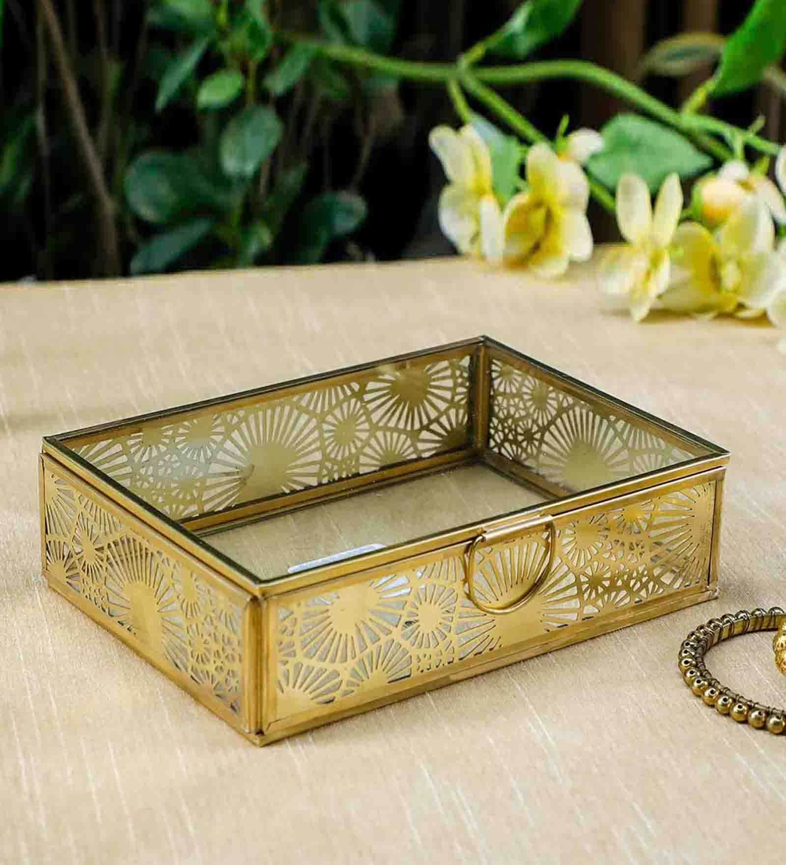 Gris Gold Glass & Brass Make Up Organiser
