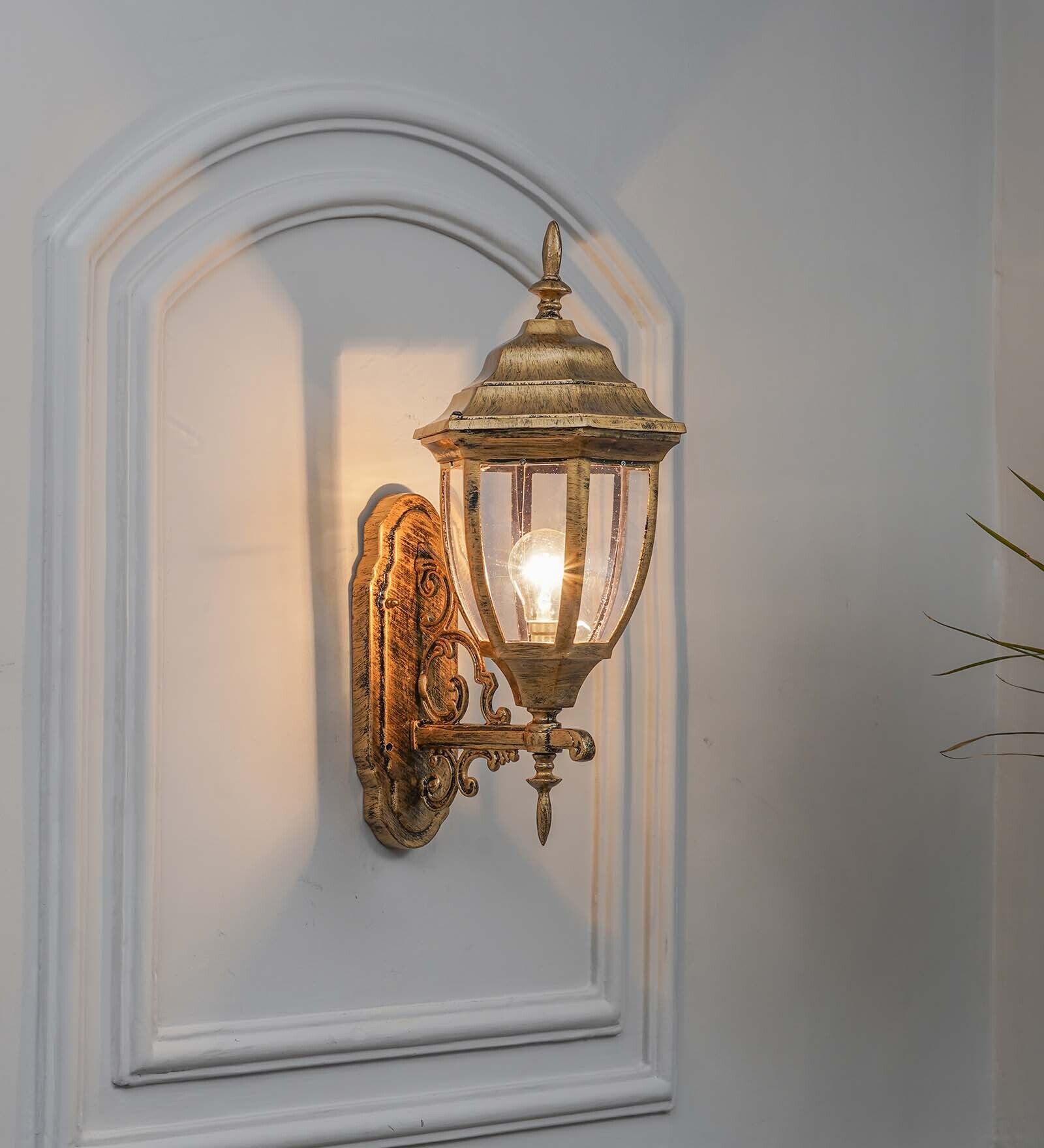 Grivale Decorative Aluminium Outdoor Wall Lamp In Antique Gold Finish