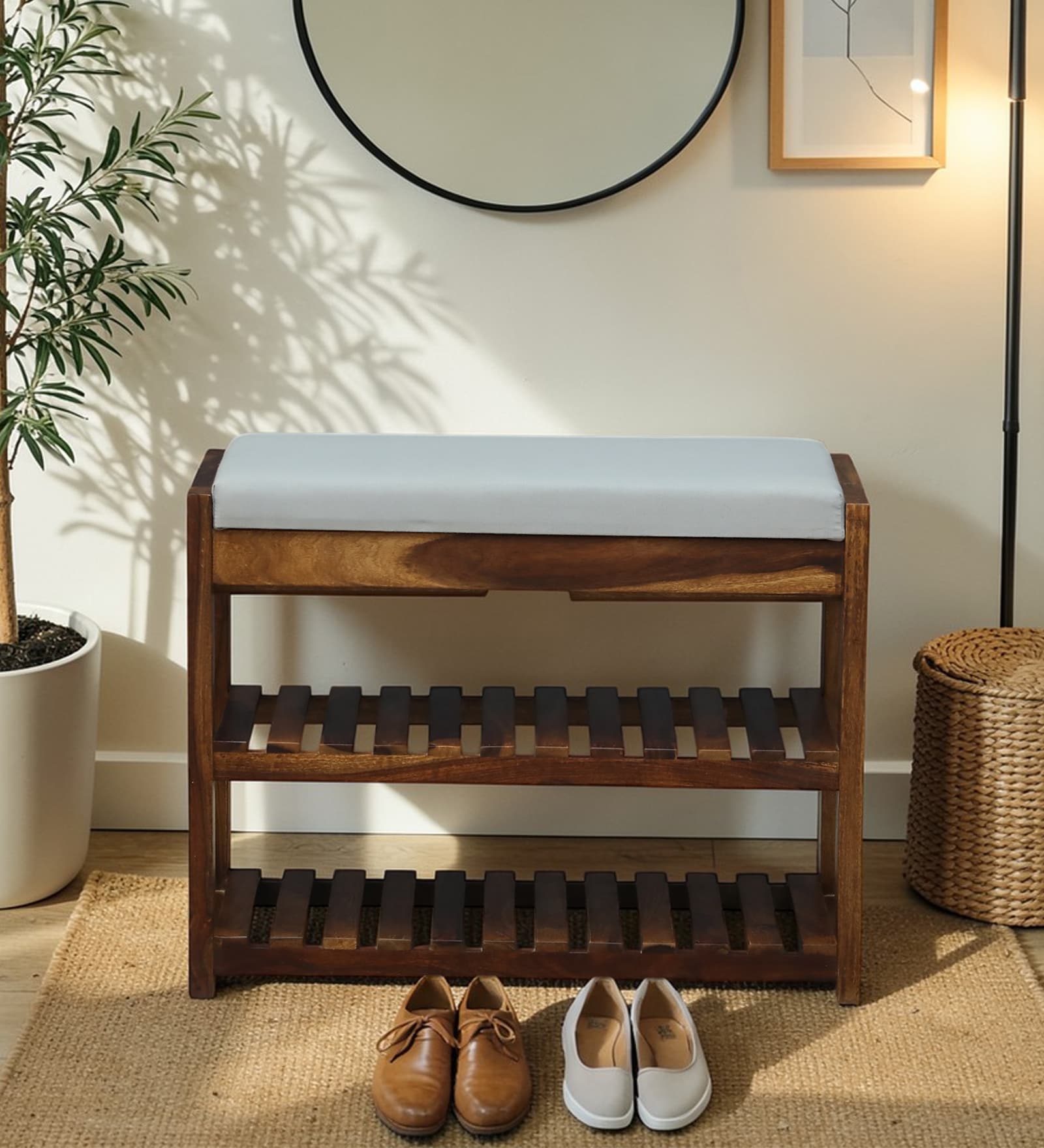 Gruyre Sheesham Wood Shoe Bench In Provincial Teak Finish