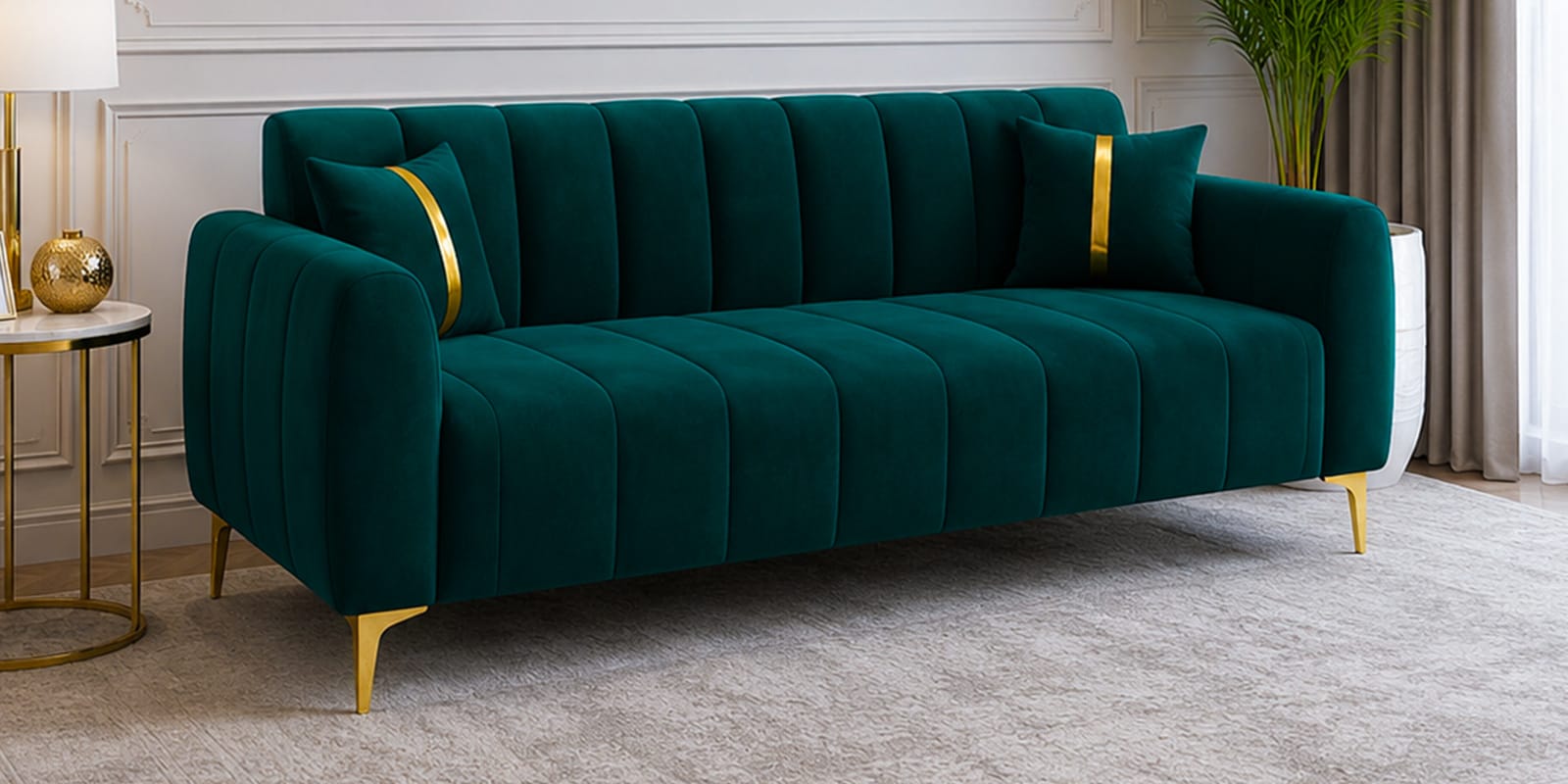 Grace Upholstered 3 Seater Sofa Set In Pine Green Colour