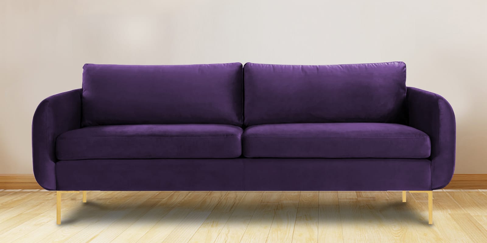 Gracious Velvet  Fabric 3 Seater Sofa In Dark Purple Colour