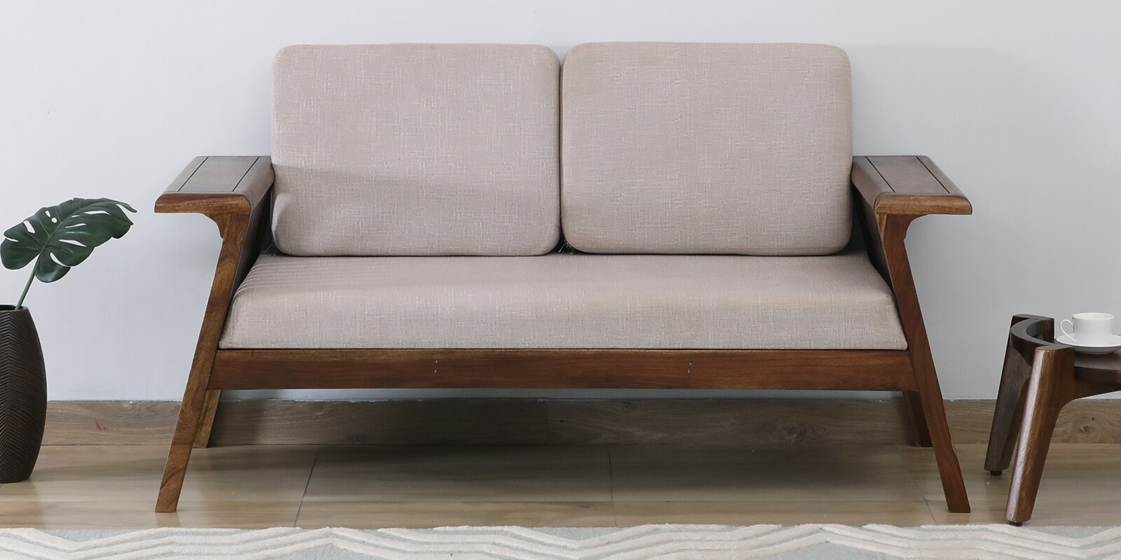 Grane Sheesham Wood 2 Seater Sofa In Beige Color