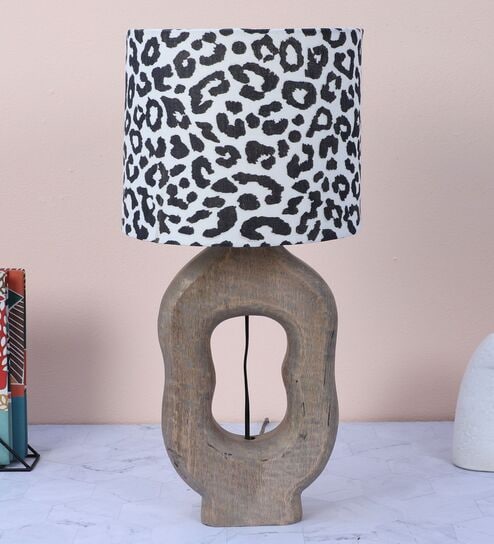Grace Mangowood Table Lamp With Leopard Print Satin Shade