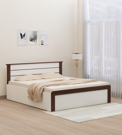 Grace Queen Size Bed in Mist White Finish with Box Storage