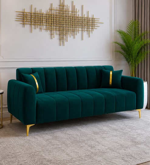 Grace Upholstered 3 Seater Sofa Set In Pine Green Colour
