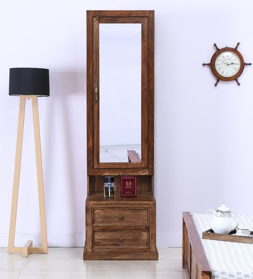 Gracie Dressing Table With Hidden Mirror Storage In Honey Finish By Trendsbee