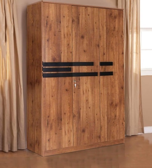 Buy Grafton Three Door Wardrobe In Natural Pine Black Finish By