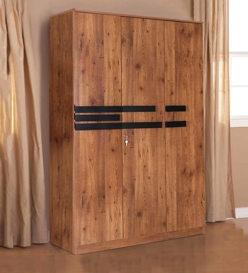 Buy Grafton Three Door Wardrobe In Natural Pine Black Finish By