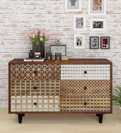 Buy Graham Solid Wood Chest Of Drawers In Teak Finish With Screen