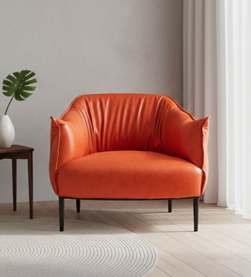 Grandiose Tufted Berg re Faux Leather Lounge Chair In Orange Colour