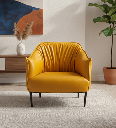 Grandiose Tufted Berg re Faux Leather Lounge Chair In Yellow Colour