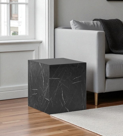 Gravity Architectural Cube Coffee Table with Dark Veined Surface in Black Colour