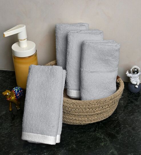 Gray Cotton Solid 500 GSM 4 Pcs Face Towels