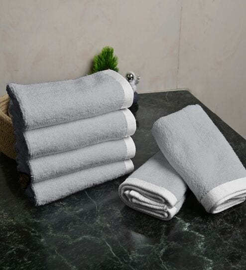 Gray Cotton Solid 500 GSM 6 Pcs Face Towels