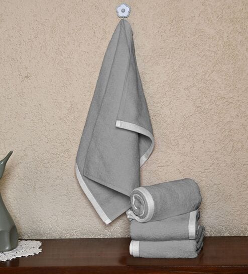 Gray Cotton Solid 500 GSM 4 Pcs Hand Towels