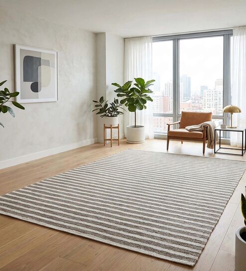 Grey Geometric Wool And Cotton 5 X 8 Ft Hand Tufted Carpet