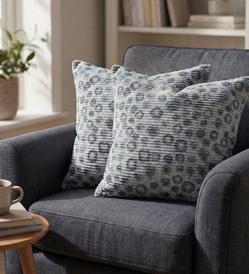 Grey Polyester Abstract 18x18 inches Cushion Covers Set of 2