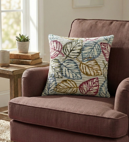 Grey Polyester Floral 16x16 inches Cushion Cover