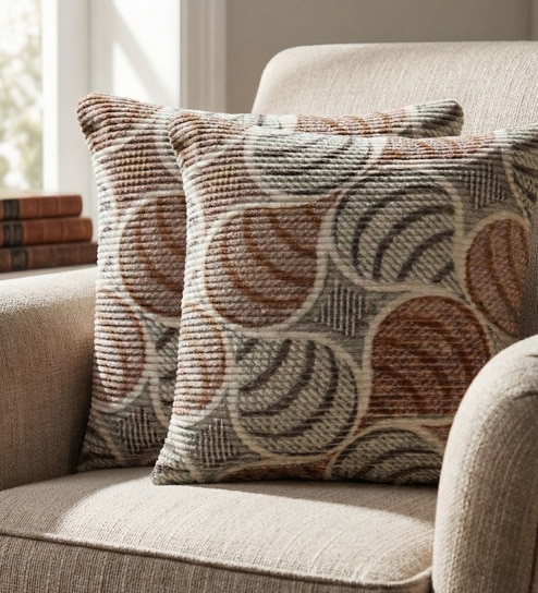 Grey Polyester Floral 18x18 inches Cushion Covers Set of 2