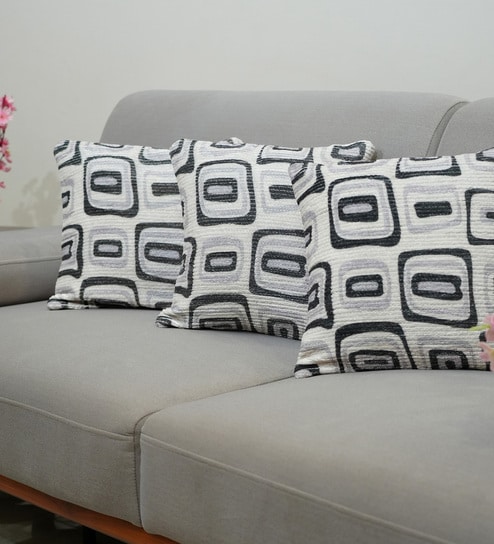 Grey Polyester Geometric 16x16 inches Cushion Covers Set of 3