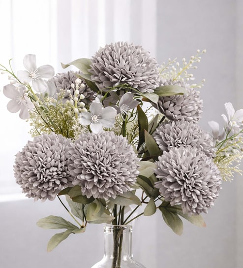 Gray Silk Chrysanthemums Silk Bunch Single Stem Flower