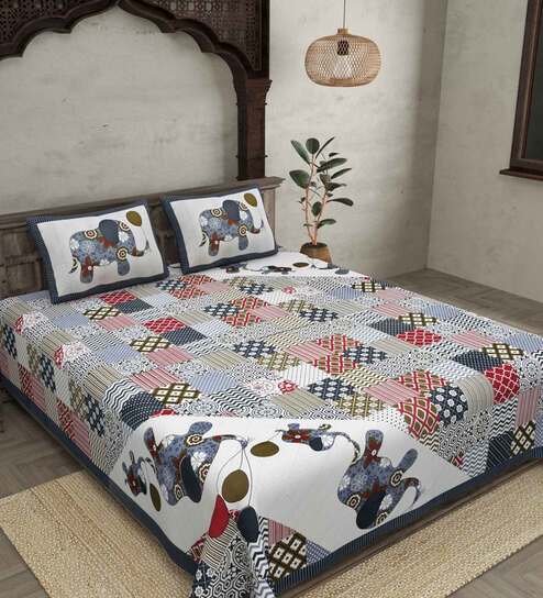 Grey Abstract 240 TC Cotton King Sized Bed Sheets with 2 Pillow Covers by Jaipur Fabric