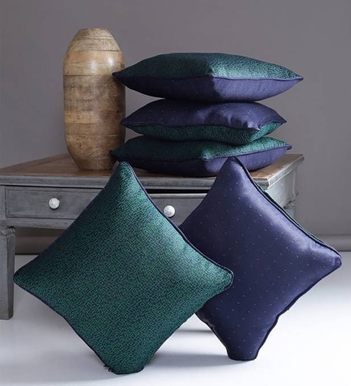 Green Polyester Geometric 16x16 inches Cushion Cover (5Pc)