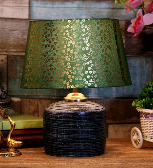 Green & Gold Shade Table Lamp With Terracotta Base By Foziq