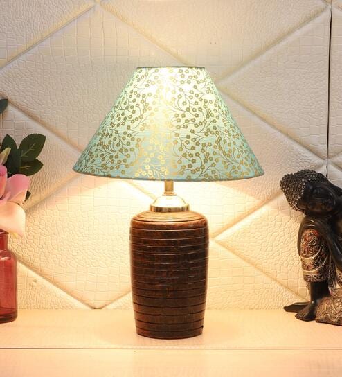 Norwich Green & Gold Fabric Shade Night Lamp With Teracotta Base