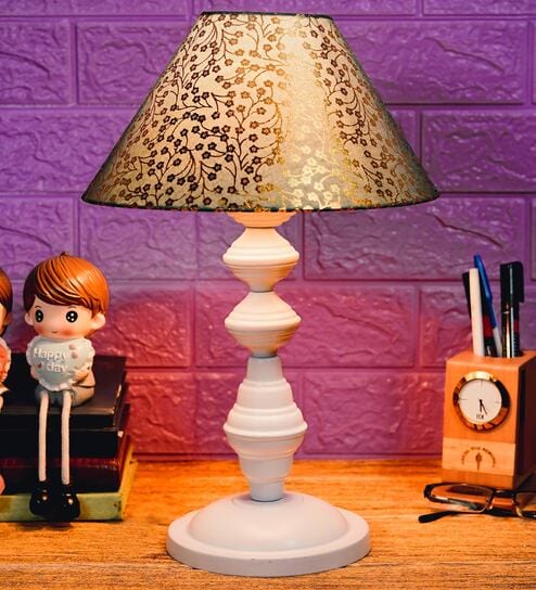 Green & Gold Shade Table Lamp With Metal Base By Foziq