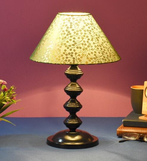 Green & Gold Shade Table Lamp With Metal Base By Foziq