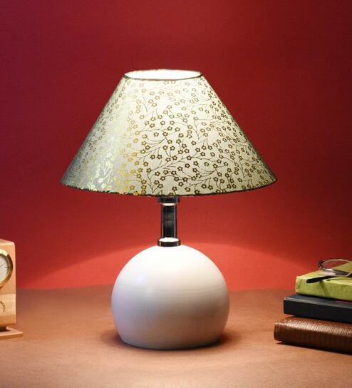 Green & Gold Shade Table Lamp With Metal Base By Foziq