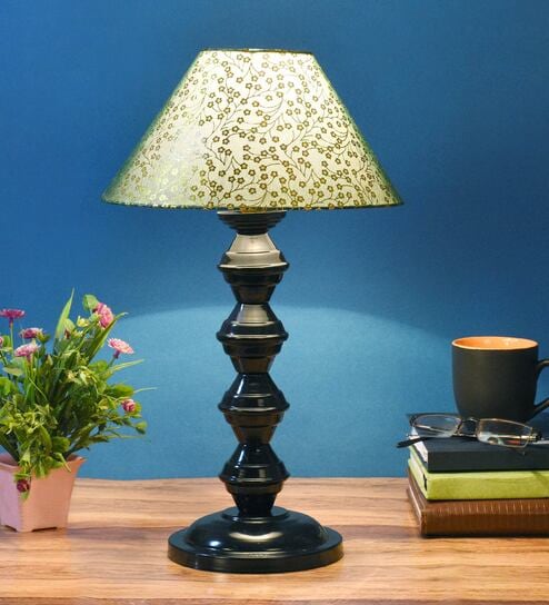 Green & Gold Shade Table Lamp With Metal Base By Foziq