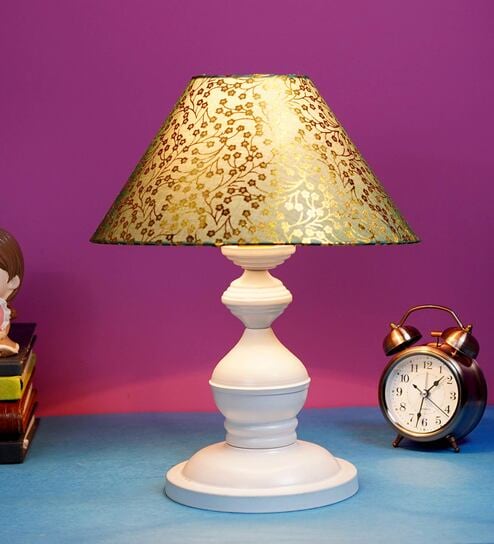 Green & Gold Shade Table Lamp With Metal Base By Foziq
