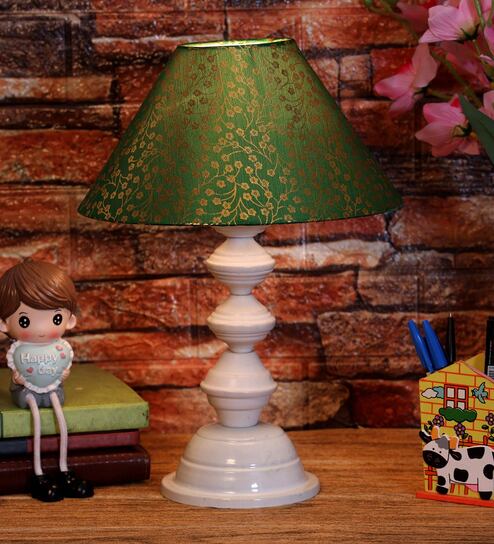 Green & Gold Shade Table Lamp With Metal Base By Foziq