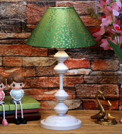 Green & Gold Shade Table Lamp With Metal Base By Foziq