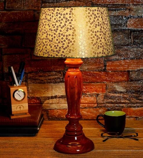 Margie Green & Gold Fabric Shade Night Lamp With Wood Base By BrightDaisy