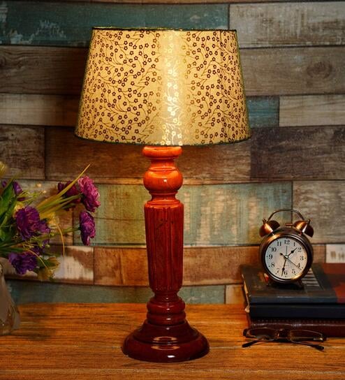 Inspired Green & Gold Fabric Shade Night Lamp With Wood Base By BrightDaisy