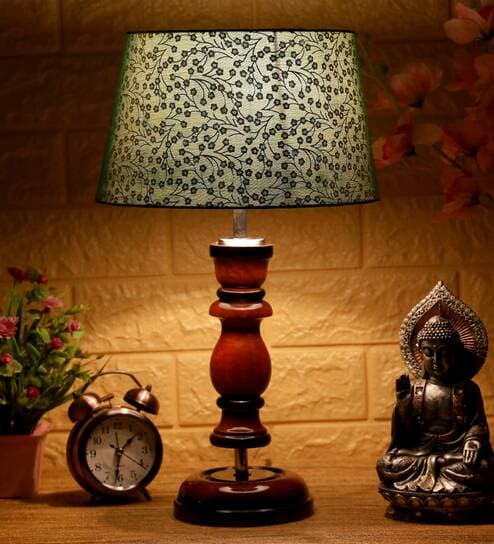Verona Green & Gold Fabric Shade Night Lamp With Wood Base By BrightDaisy