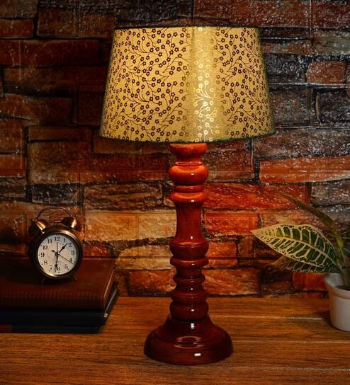 Ohagun Green & Gold Fabric Shade Night Lamp With Wood Base By BrightDaisy