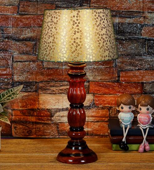 Sanna Green & Gold Fabric Shade Night Lamp With Wood Base By BrightDaisy