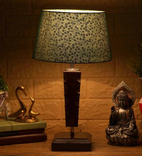 Mountwill Green & Gold Fabric Shade Night Lamp With Wood Base By BrightDaisy